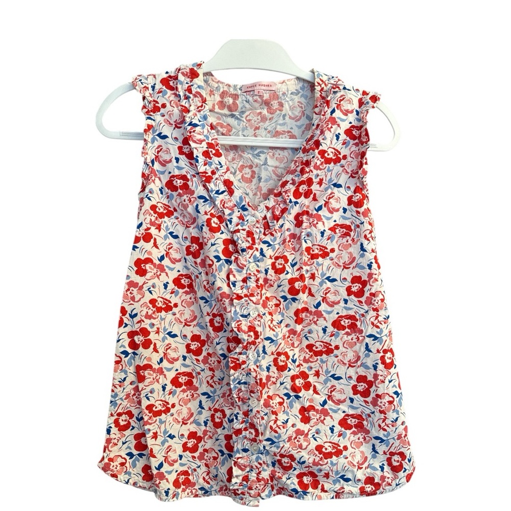 Kayce Hughes sleeveless blouse red floral size 2 EUC VS-7